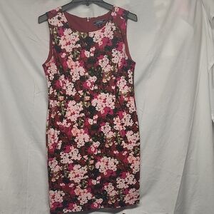 Lands' End Pink Floral Sheath Dress with Berry Accents